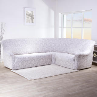Strečové potahy CASTELO šedobílé, rohová sedačka (š. 300 - 470 cm)