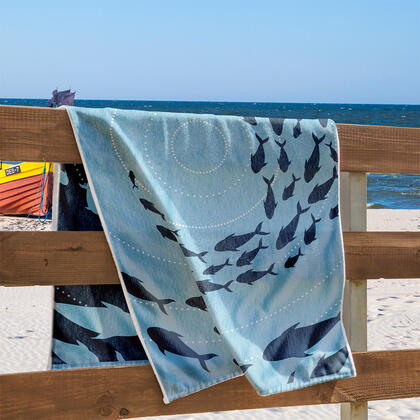 Bavlněná plážová osuška HEJNO DELFÍNŮ 90 x 180 cm 1