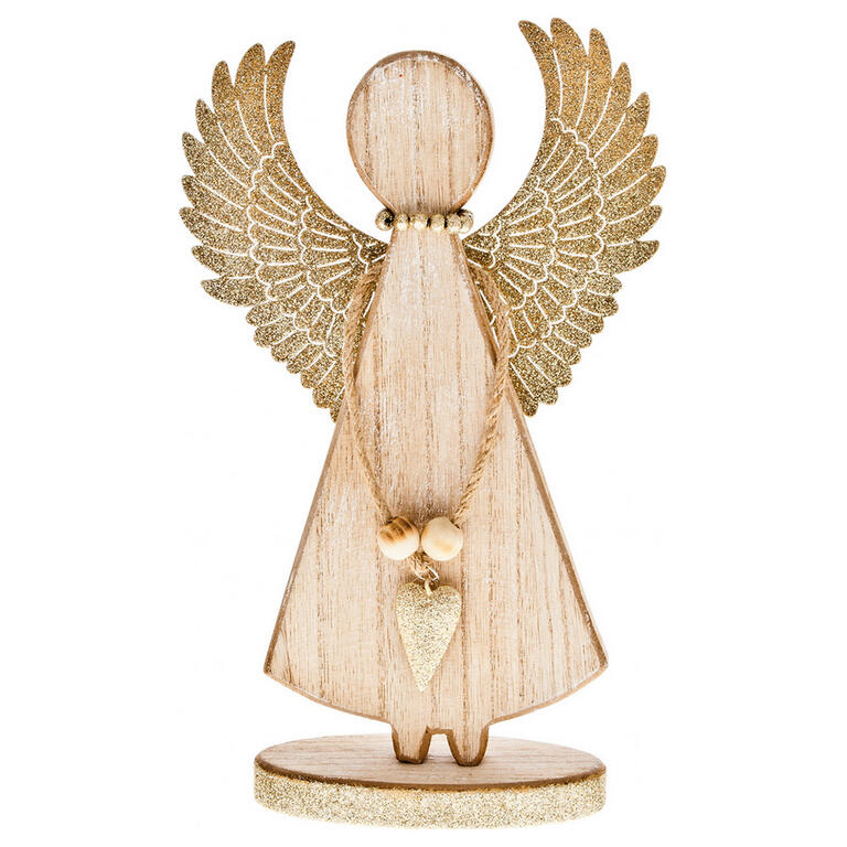 Dřevěný anděl s velkými křídly nahoru béžový 1