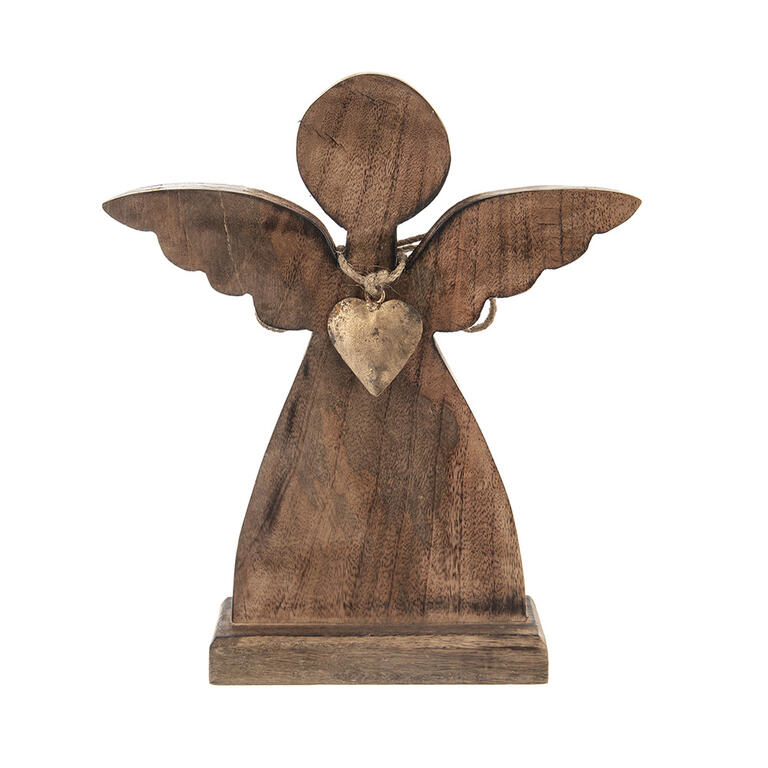 Levně Dřevěný anděl MANGO s kovovým srdcem, 30,5 cm
