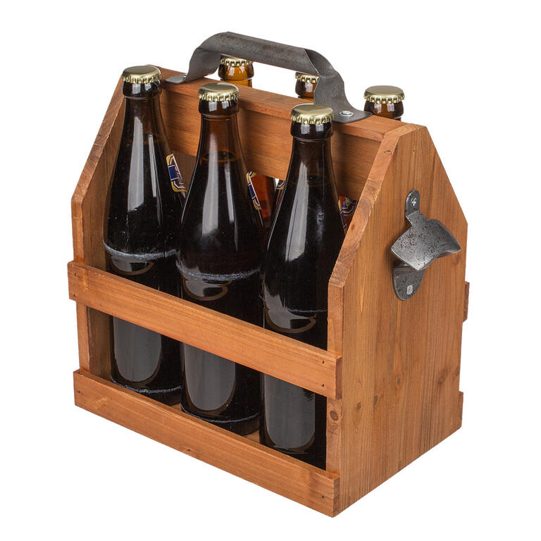 Levně Dřevěná přepravka na pivo s otvírákem