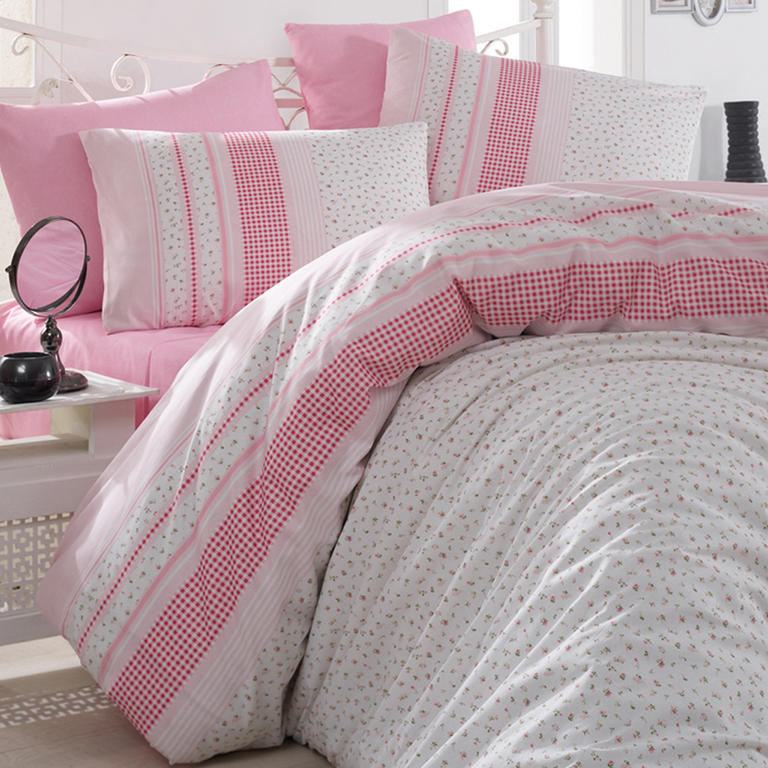 Bavlněné ložní povlečení Defné růžové, francouzská postel 1