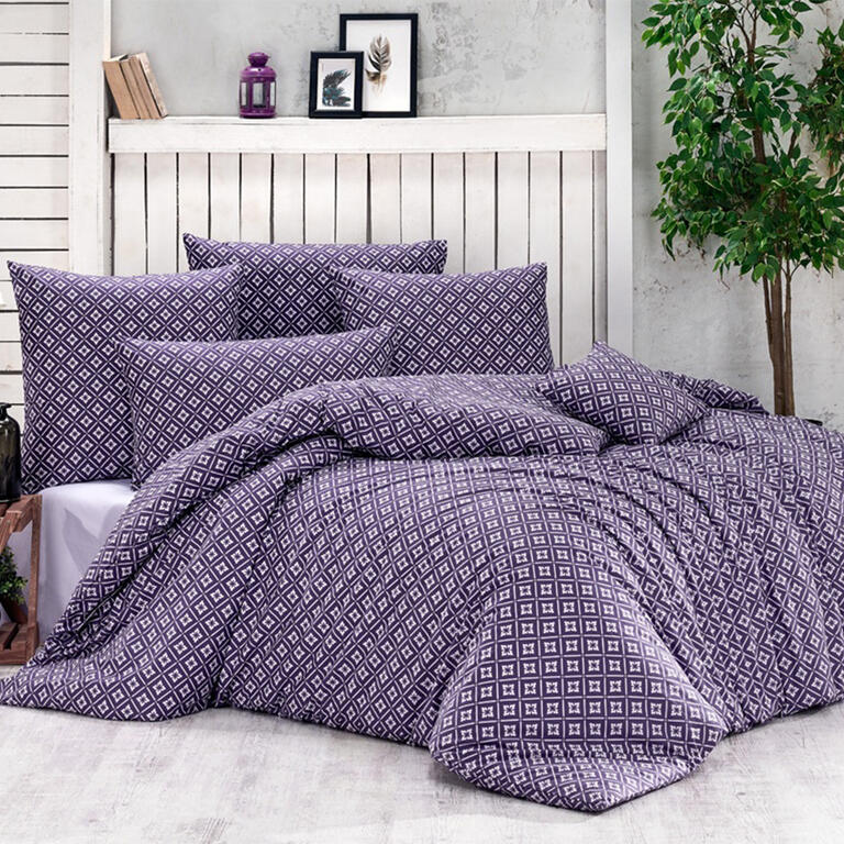 Bavlněné renforcé ložní povlečení BRYNJAR fialové, francouzská postel 1